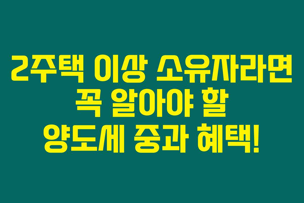 2주택 이상 소유자라면 꼭 알아야 할 양도세 중과 혜택!