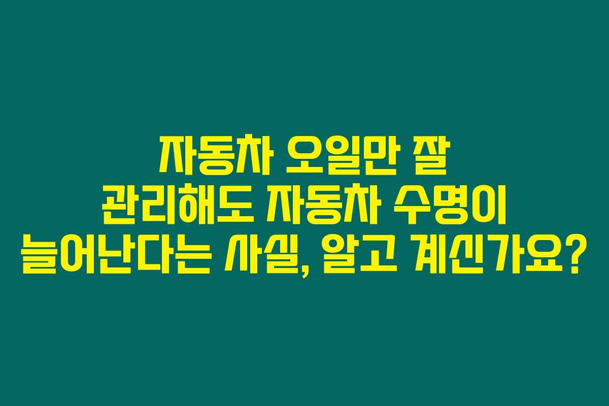 자동차 오일만 잘 관리해도 자동차 수명이 늘어난다는 사실, 알고 계신가요? 자동차 오일만 잘 관리해도 자동차 수명이 늘어난다는 사실, 알고 계신가요?