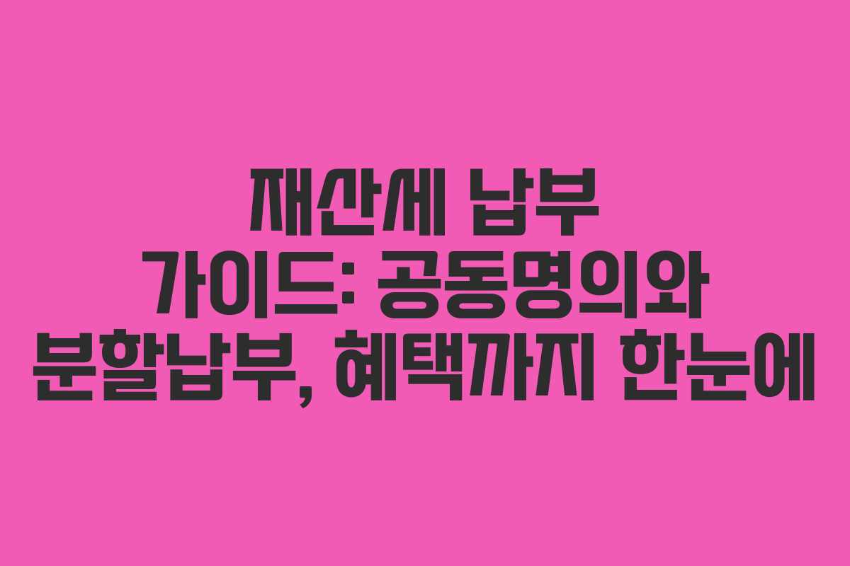 재산세 납부 가이드: 공동명의와 분할납부, 혜택까지 한눈에
