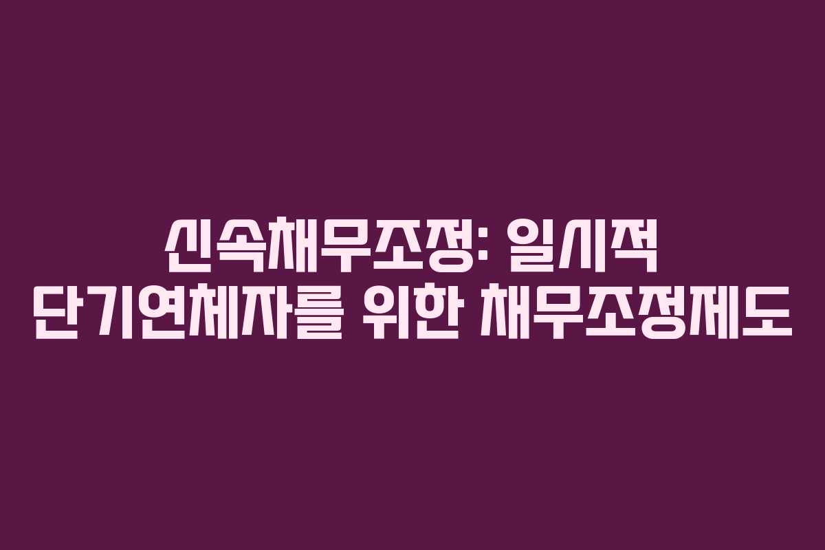 신속채무조정: 일시적 단기연체자를 위한 채무조정제도