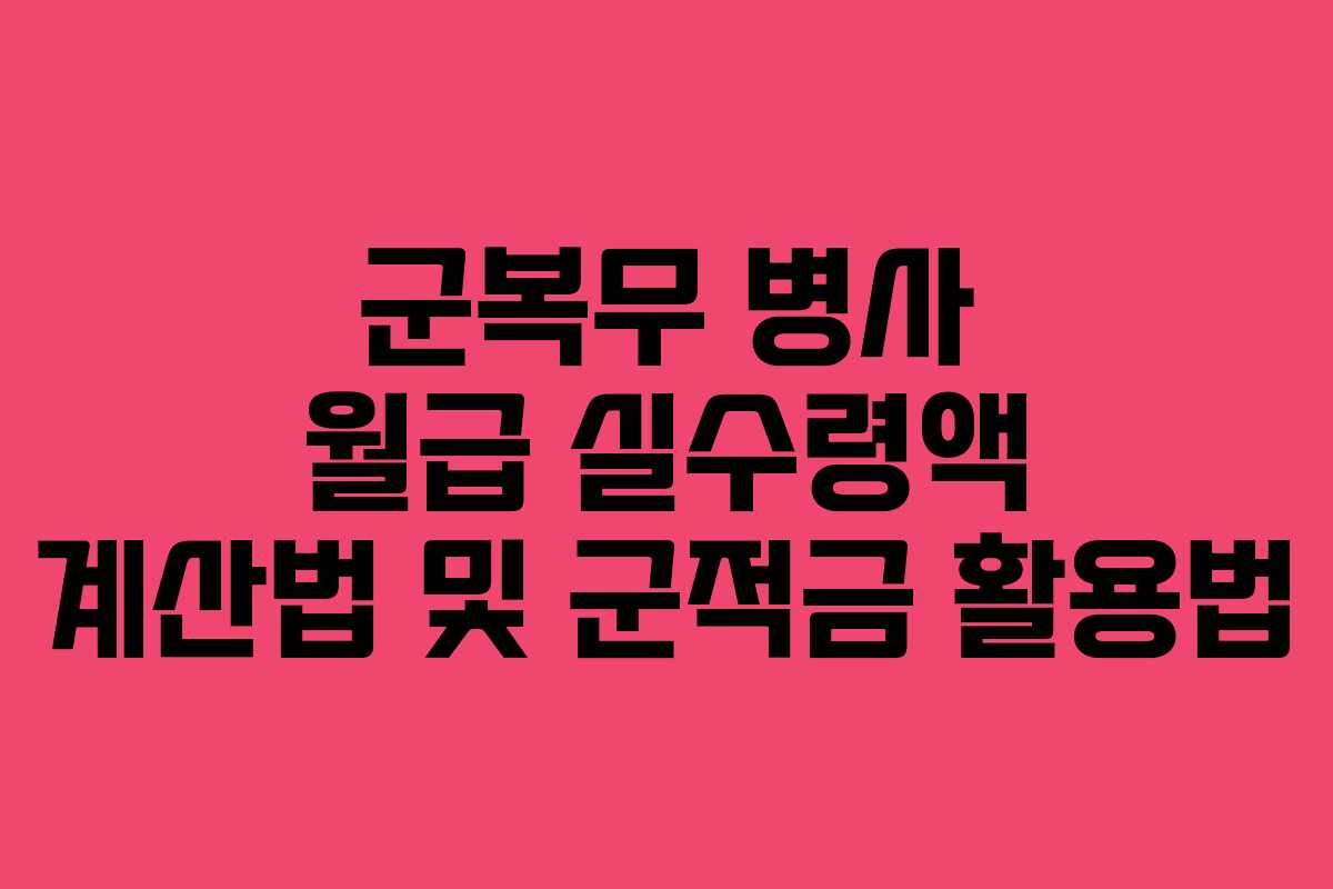 군복무 병사 월급 실수령액 계산법 및 군적금 활용법 군복무 병사 월급 실수령액 계산법 및 군적금 활용법