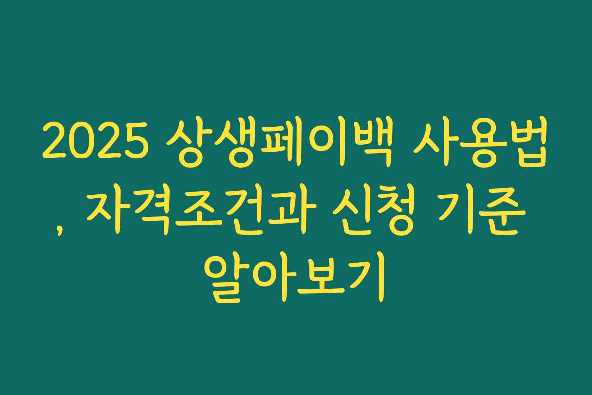 2025 상생페이백 사용법, 자격조건과 신청 기준 알아보기