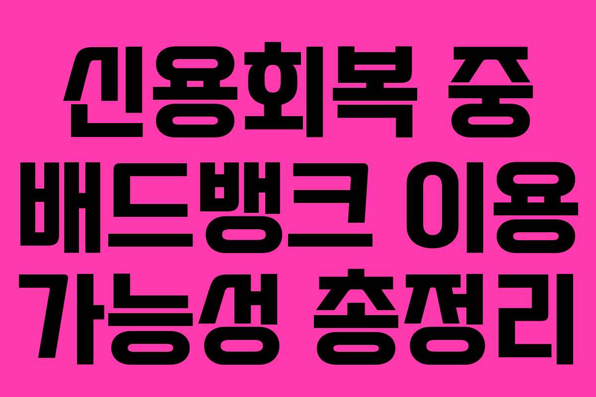 신용회복 중 배드뱅크 이용 가능성 총정리