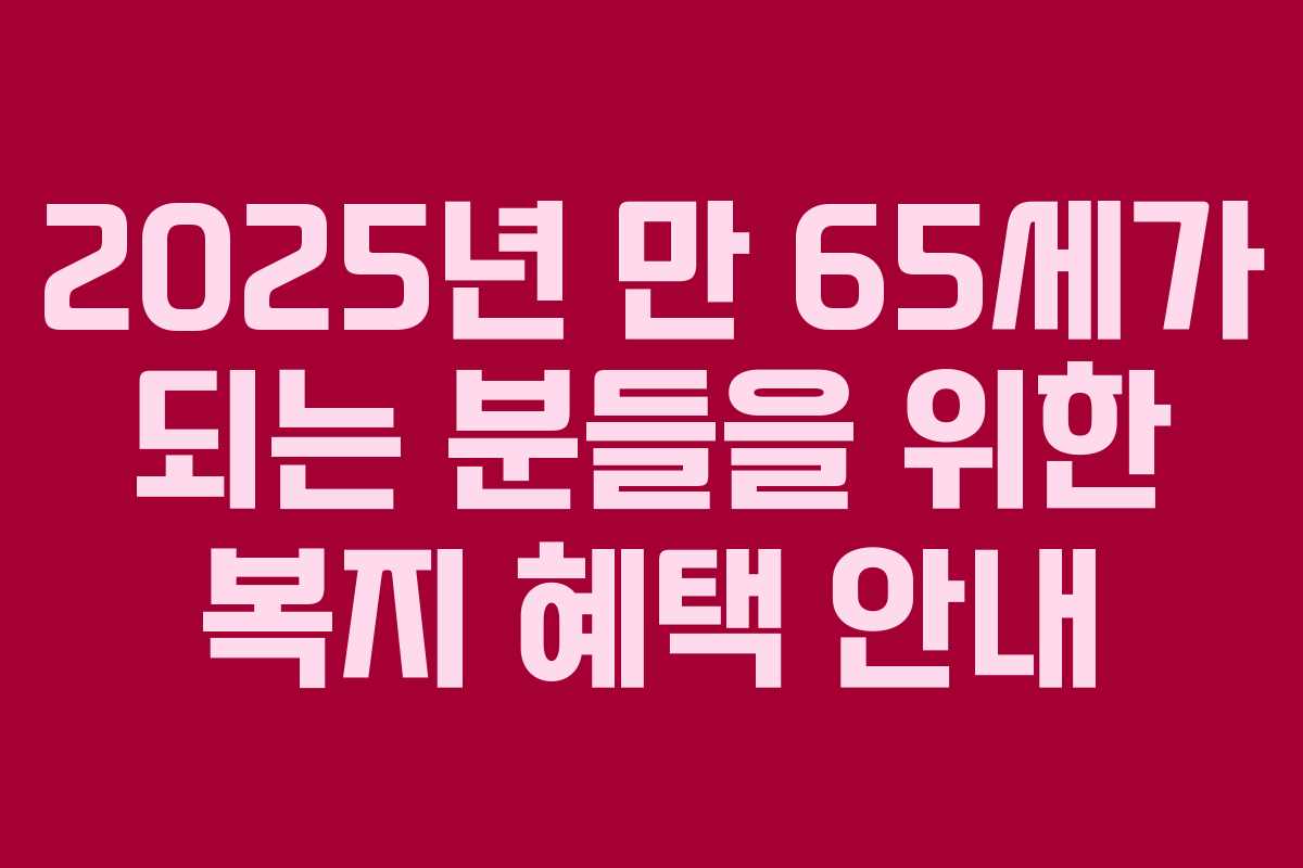 2025년 만 65세가 되는 분들을 위한 복지 혜택 안내 2025년 만 65세가 되는 분들을 위한 복지 혜택 안내