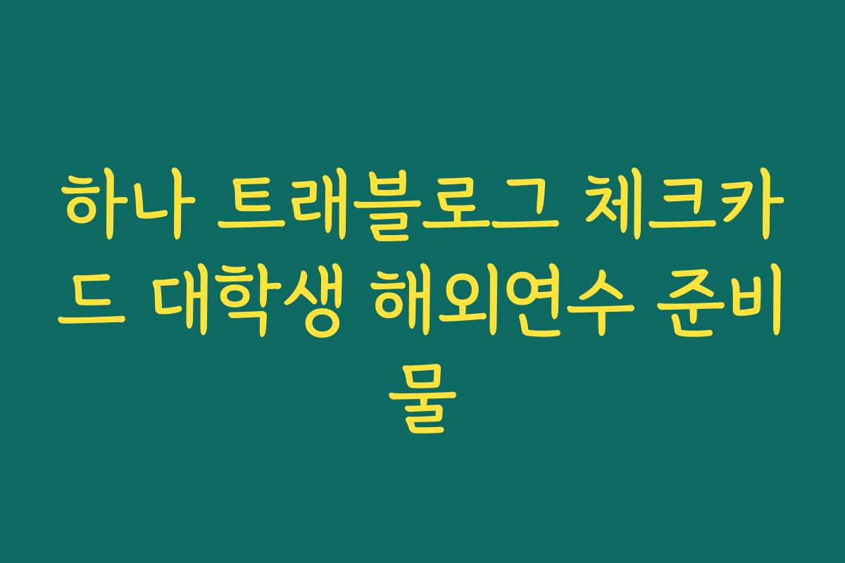 하나 트래블로그 체크카드 대학생 해외연수 준비물