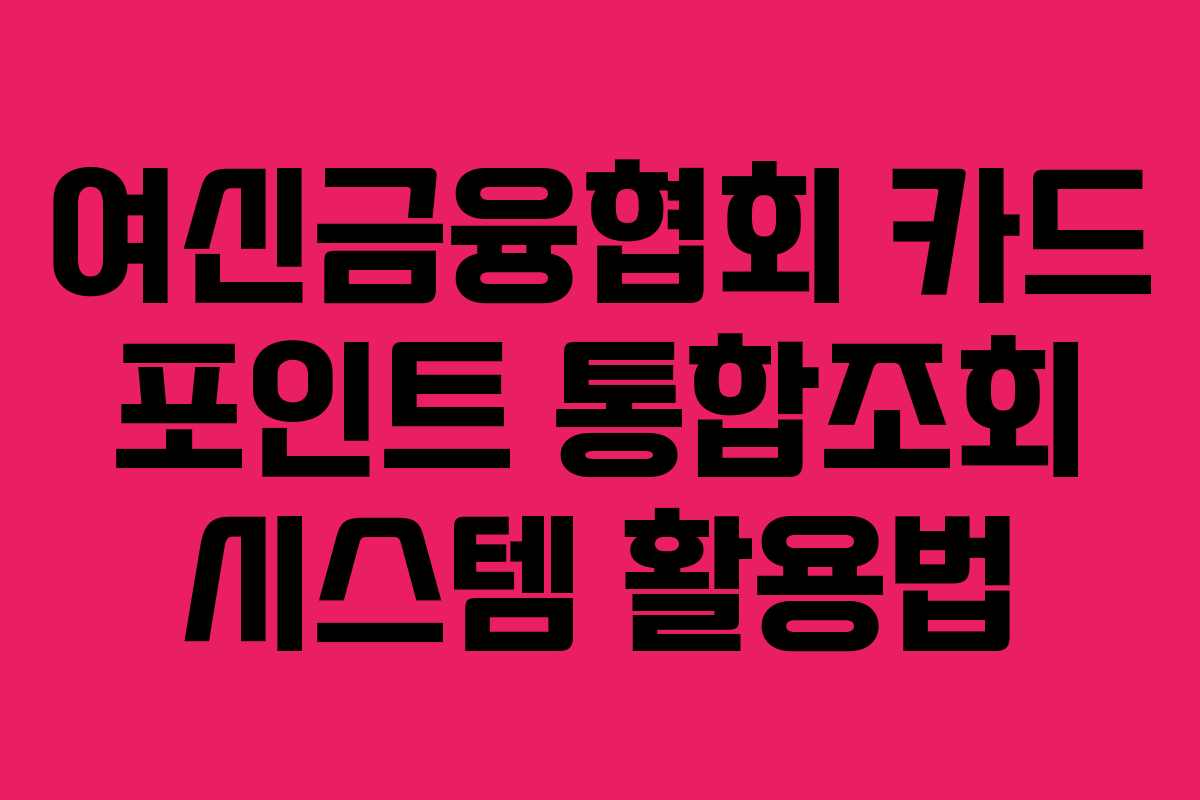 여신금융협회 카드 포인트 통합조회 시스템 활용법