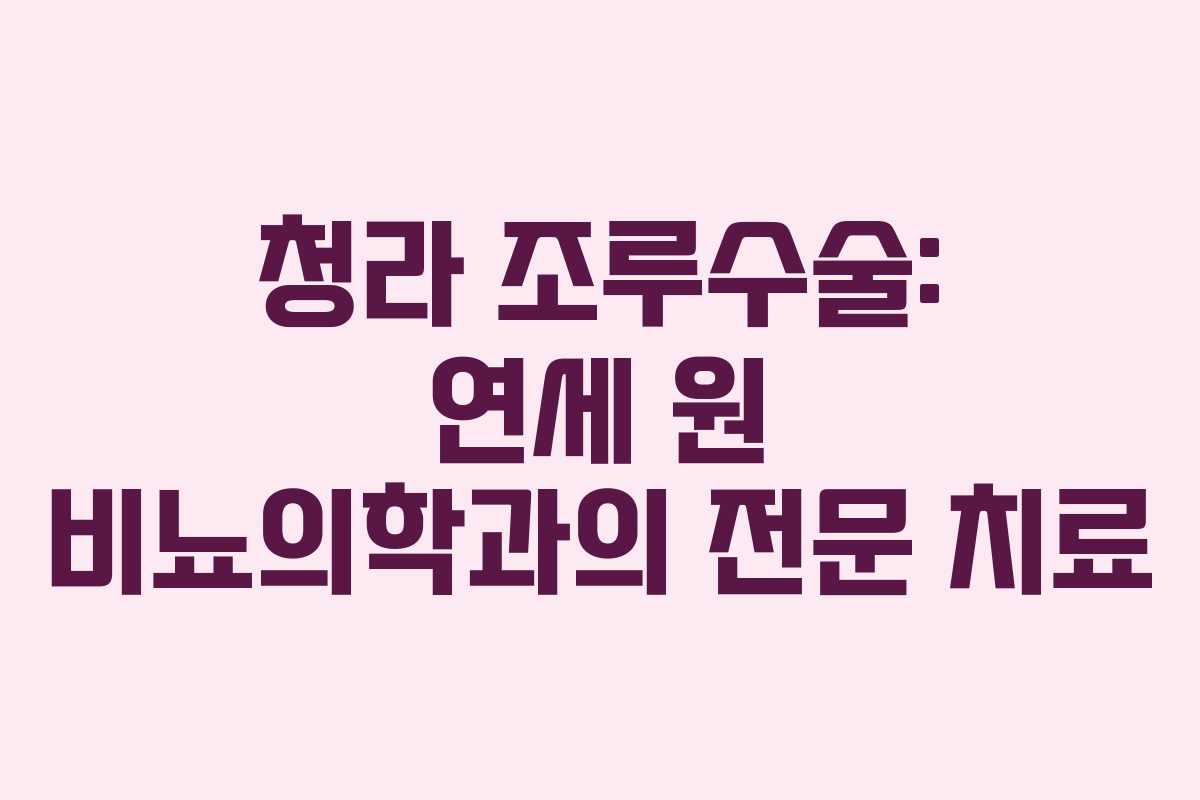 청라 조루수술: 연세 원 비뇨의학과의 전문 치료