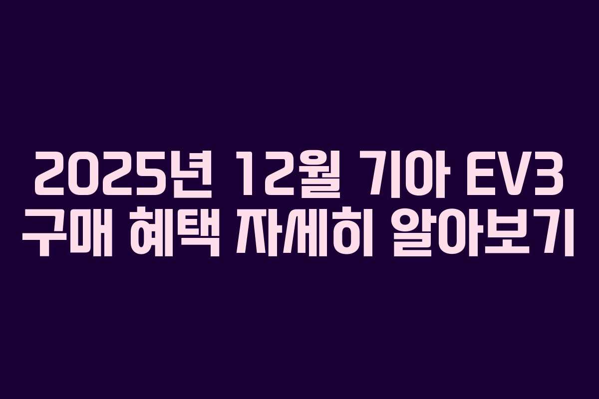 2025년 12월 기아 EV3 구매 혜택 자세히 알아보기