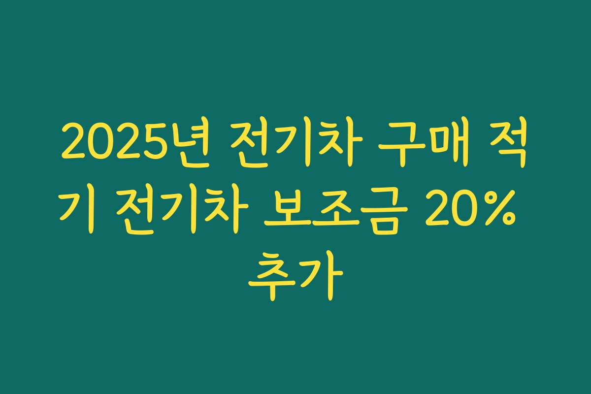 2025년 전기차 구매 적기 전기차 보조금 20% 추가