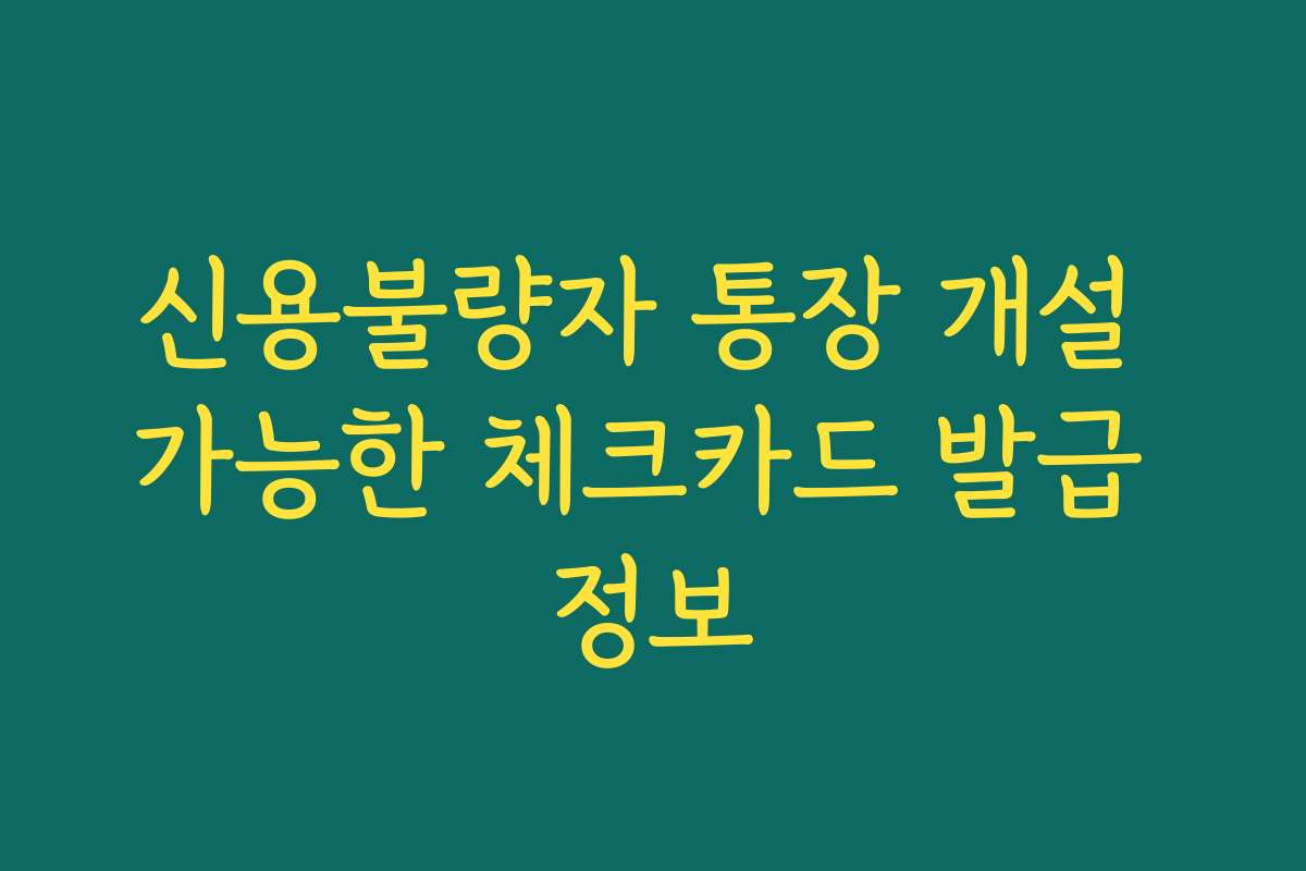 신용불량자 통장 개설 가능한 체크카드 발급 정보