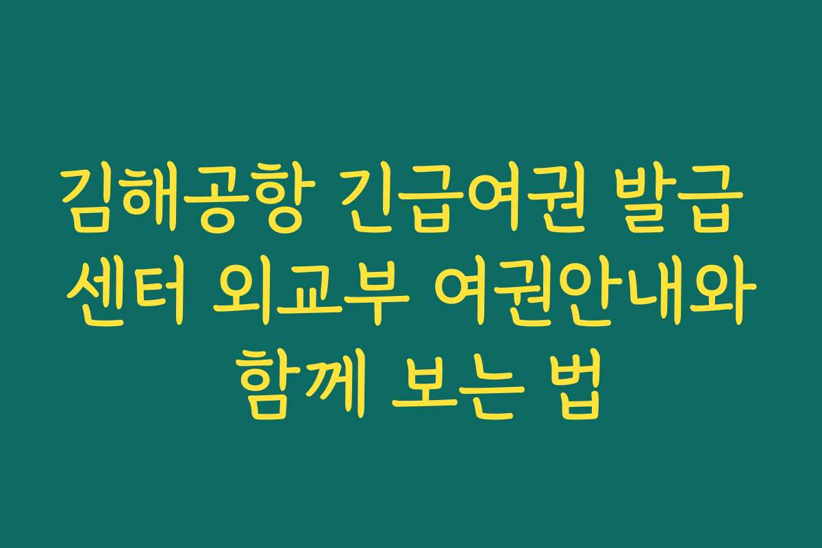 김해공항 긴급여권 발급 센터 외교부 여권안내와 함께 보는 법