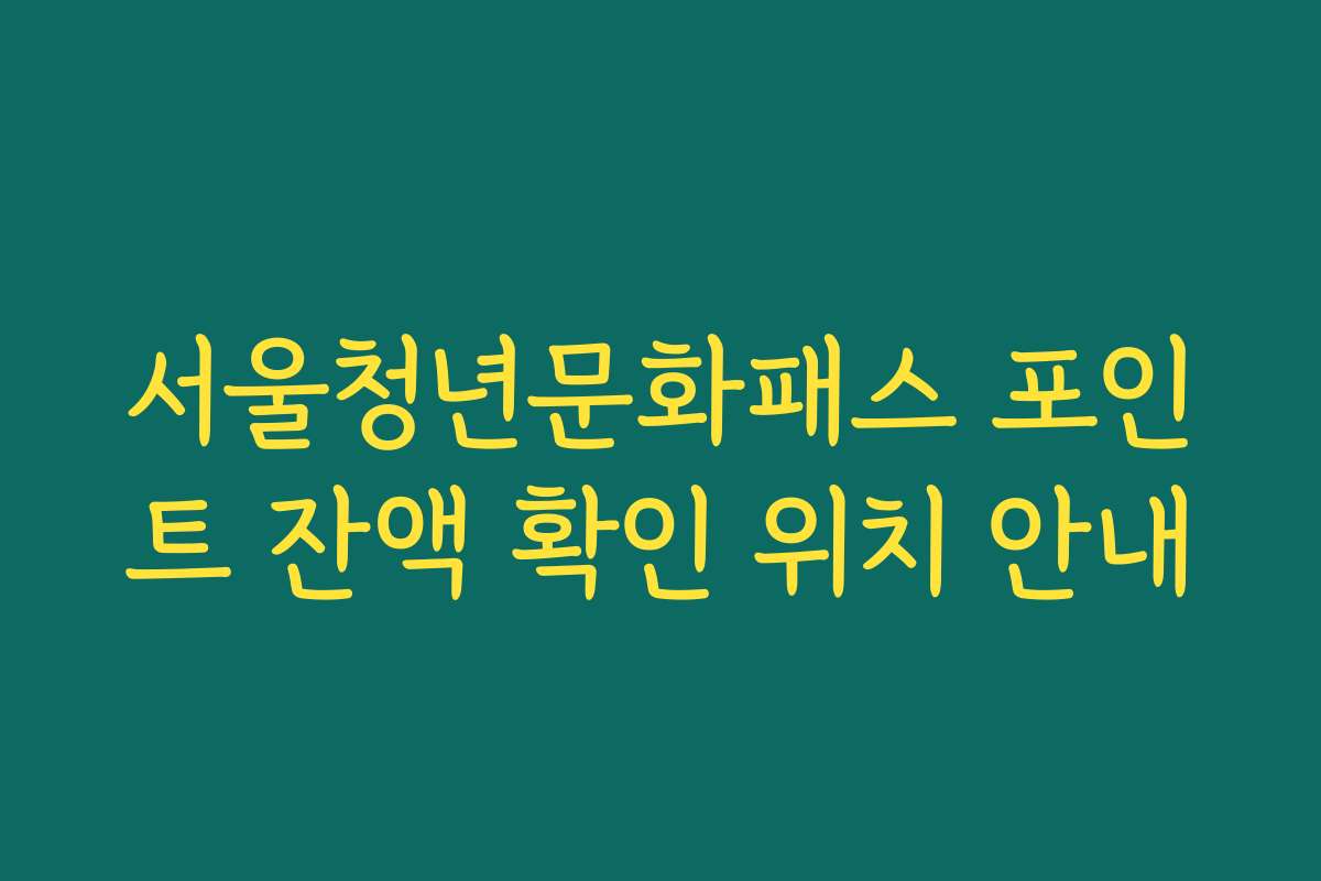 서울청년문화패스 포인트 잔액 확인 위치 안내