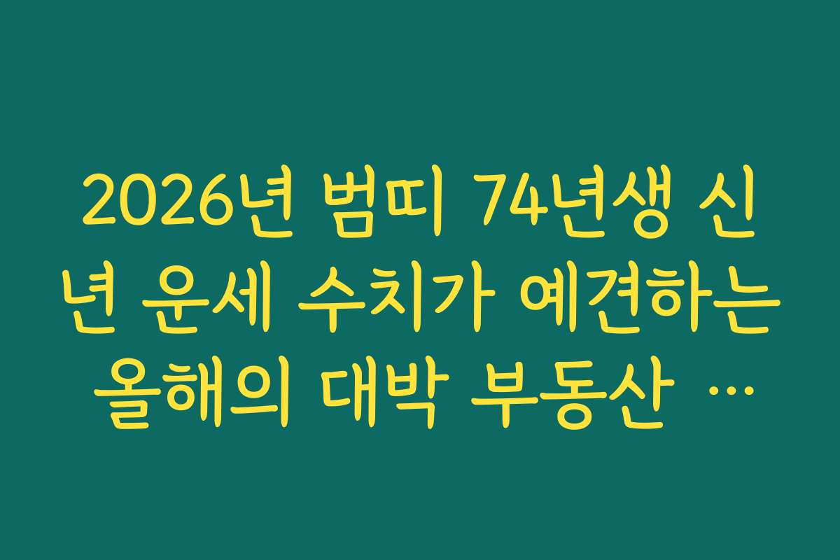 2026년 범띠 74년생 신년 운세 수치가 예견하는 올해의 대박 부동산 낙찰 2026년 범띠 74년생 신년 운세 수치가 예견하는 올해의 대박 부동산 낙찰