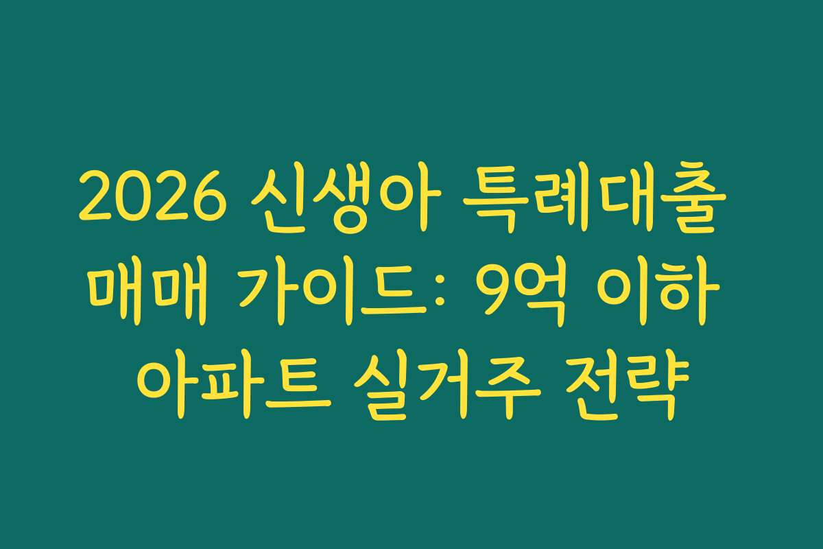 2026 신생아 특례대출 매매 가이드: 9억 이하 아파트 실거주 전략