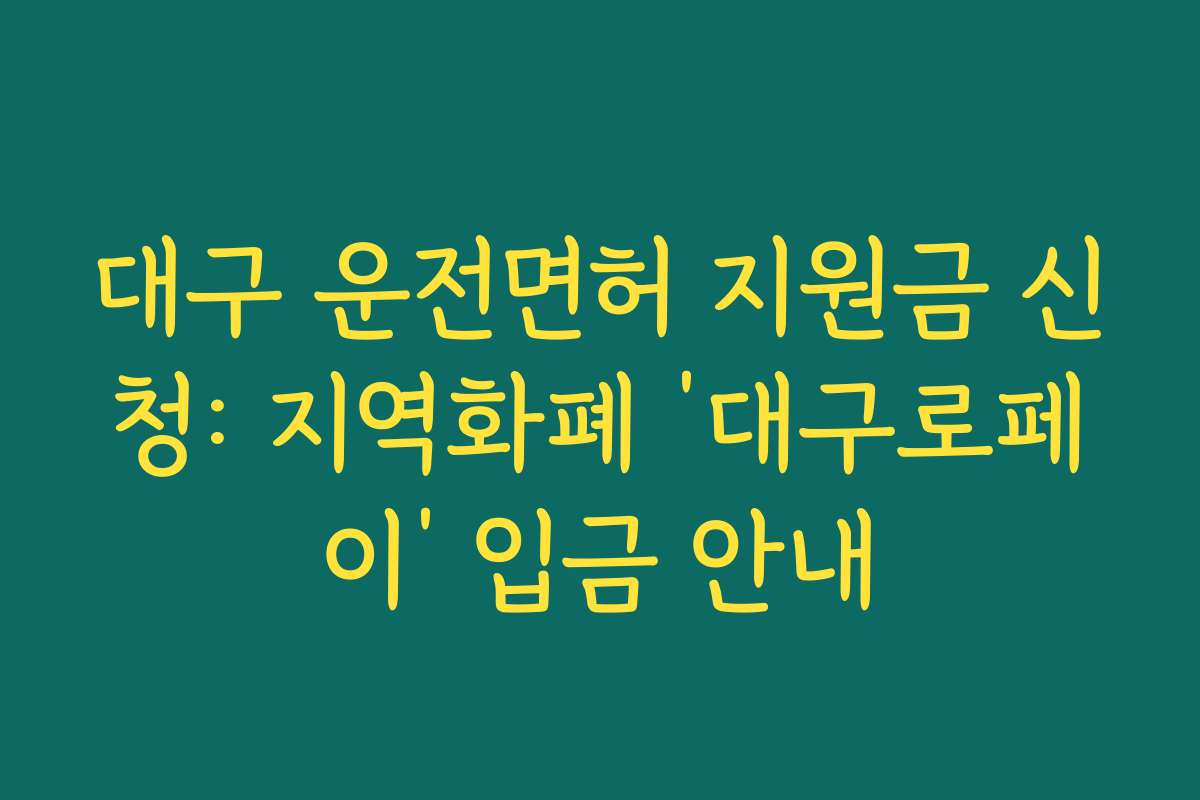 대구 운전면허 지원금 신청: 지역화폐 ‘대구로페이’ 입금 안내
