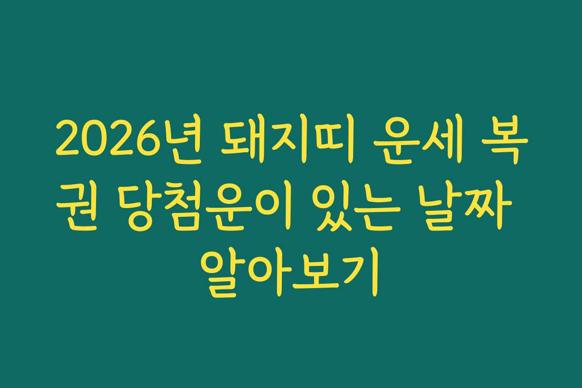 2026년 돼지띠 운세 복권 당첨운이 있는 날짜 알아보기