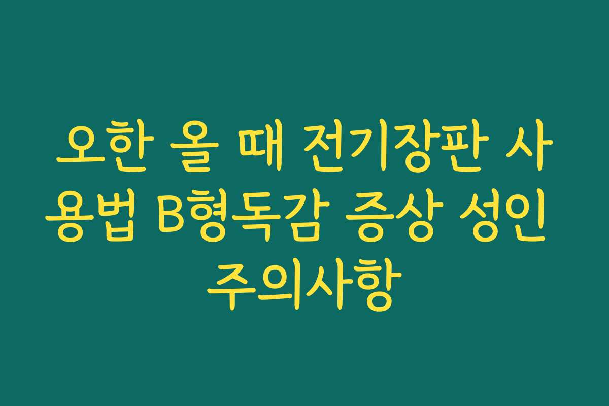 오한 올 때 전기장판 사용법 B형독감 증상 성인 주의사항