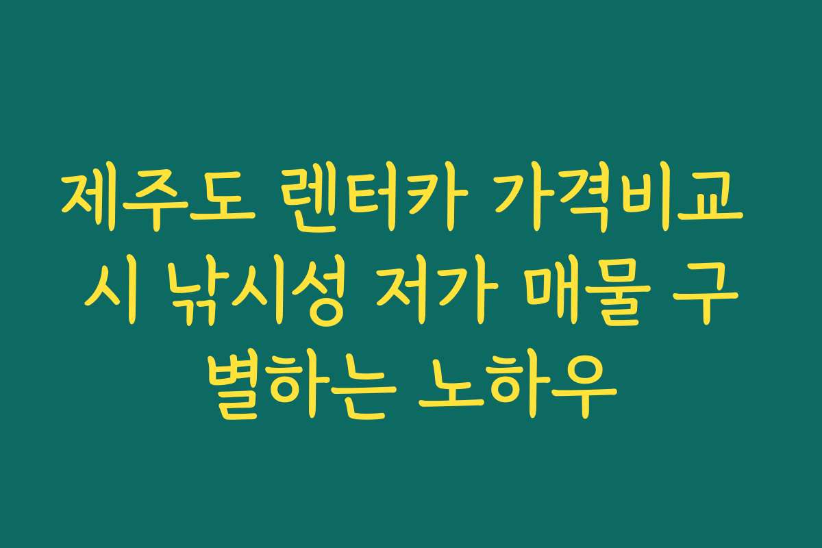 제주도 렌터카 가격비교 시 낚시성 저가 매물 구별하는 노하우