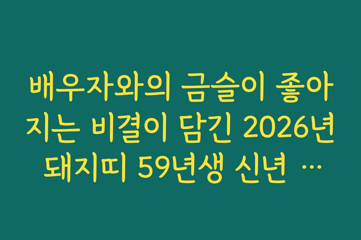 배우자와의 금슬이 좋아지는 비결이 담긴 2026년 돼지띠 59년생 신년 운세