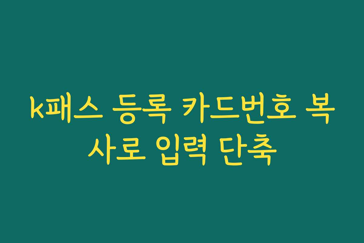 k패스 등록 카드번호 복사로 입력 단축