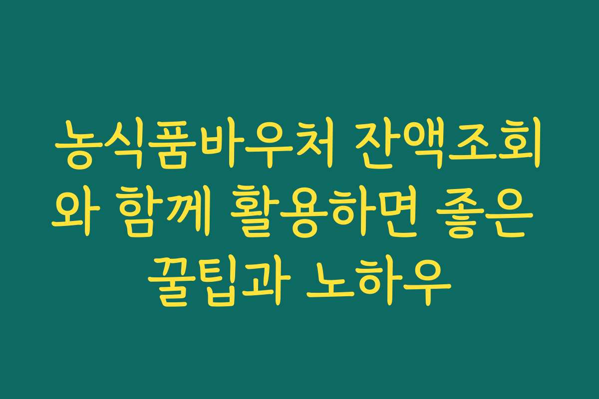 농식품바우처 잔액조회와 함께 활용하면 좋은 꿀팁과 노하우