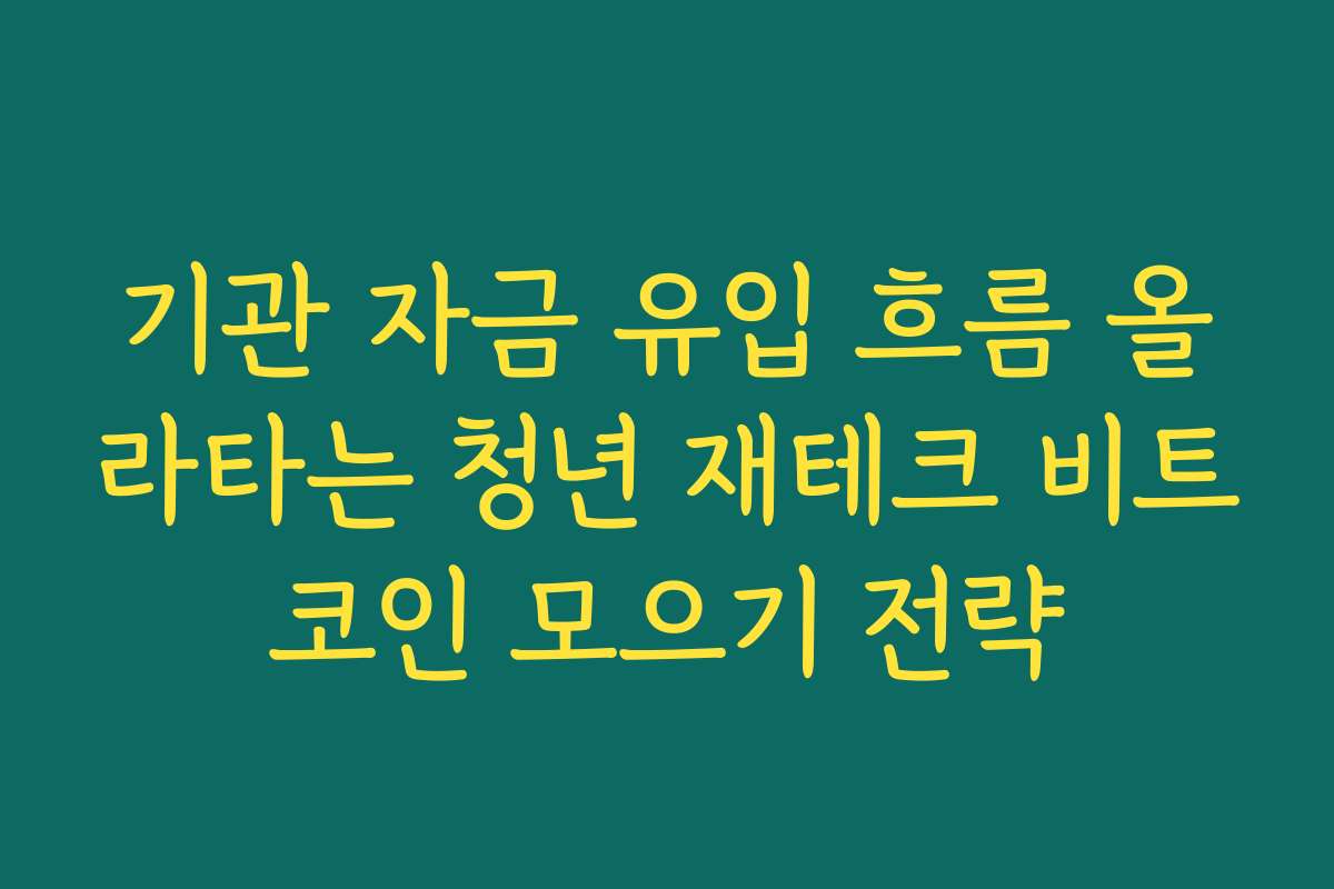 기관 자금 유입 흐름 올라타는 청년 재테크 비트코인 모으기 전략