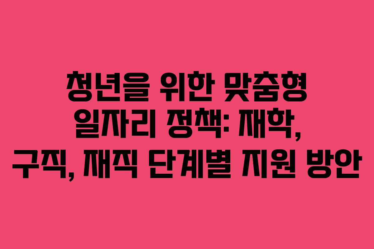 청년을 위한 맞춤형 일자리 정책: 재학, 구직, 재직 단계별 지원 방안