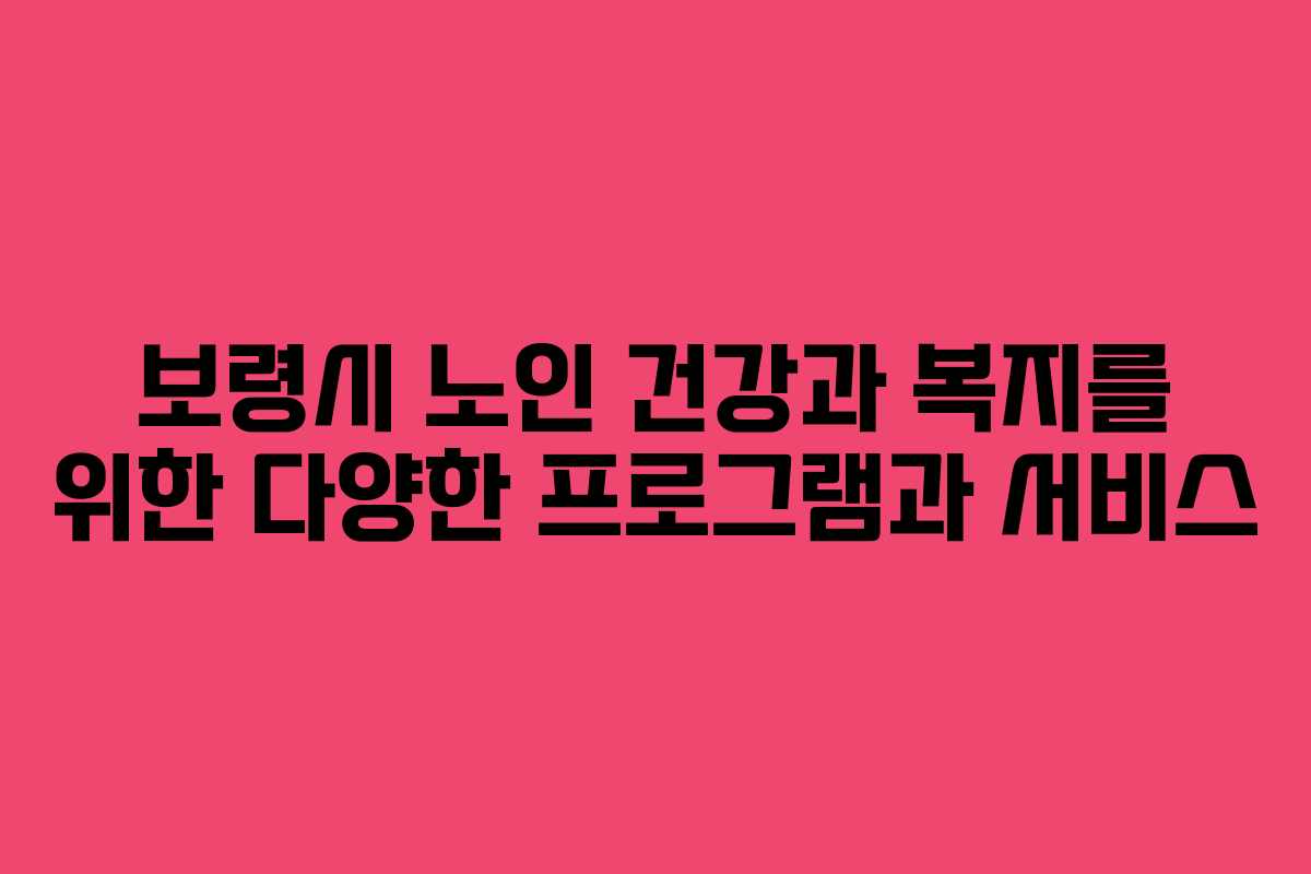 보령시 노인 건강과 복지를 위한 다양한 프로그램과 서비스