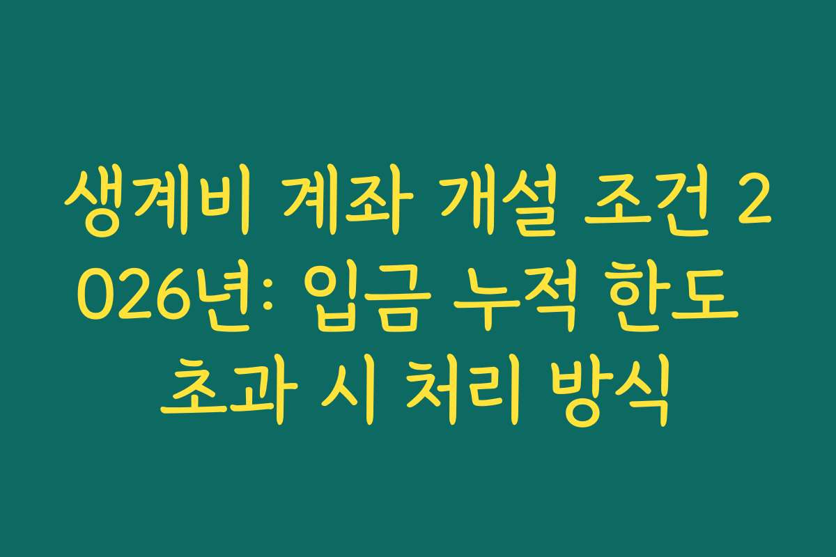 생계비 계좌 개설 조건 2026년: 입금 누적 한도 초과 시 처리 방식