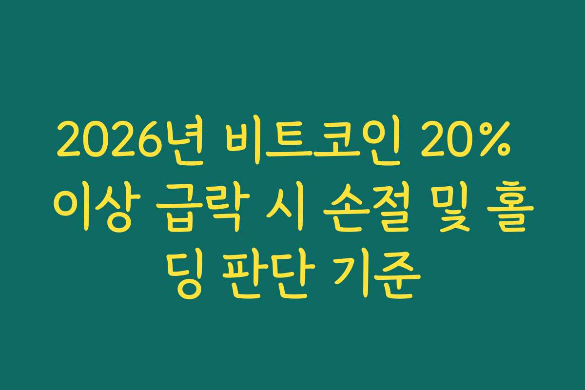2026년 비트코인 20% 이상 급락 시 손절 및 홀딩 판단 기준