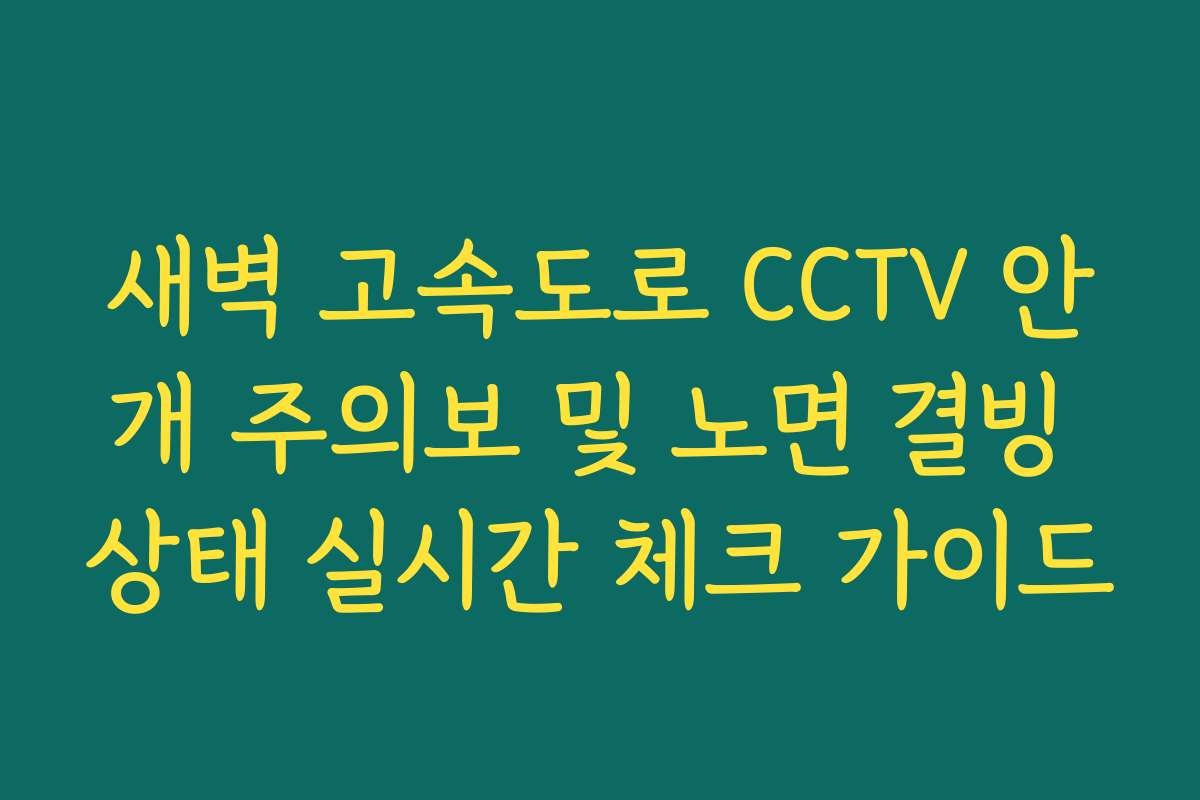 새벽 고속도로 CCTV 안개 주의보 및 노면 결빙 상태 실시간 체크 가이드 새벽 고속도로 CCTV 안개 주의보 및 노면 결빙 상태 실시간 체크 가이드