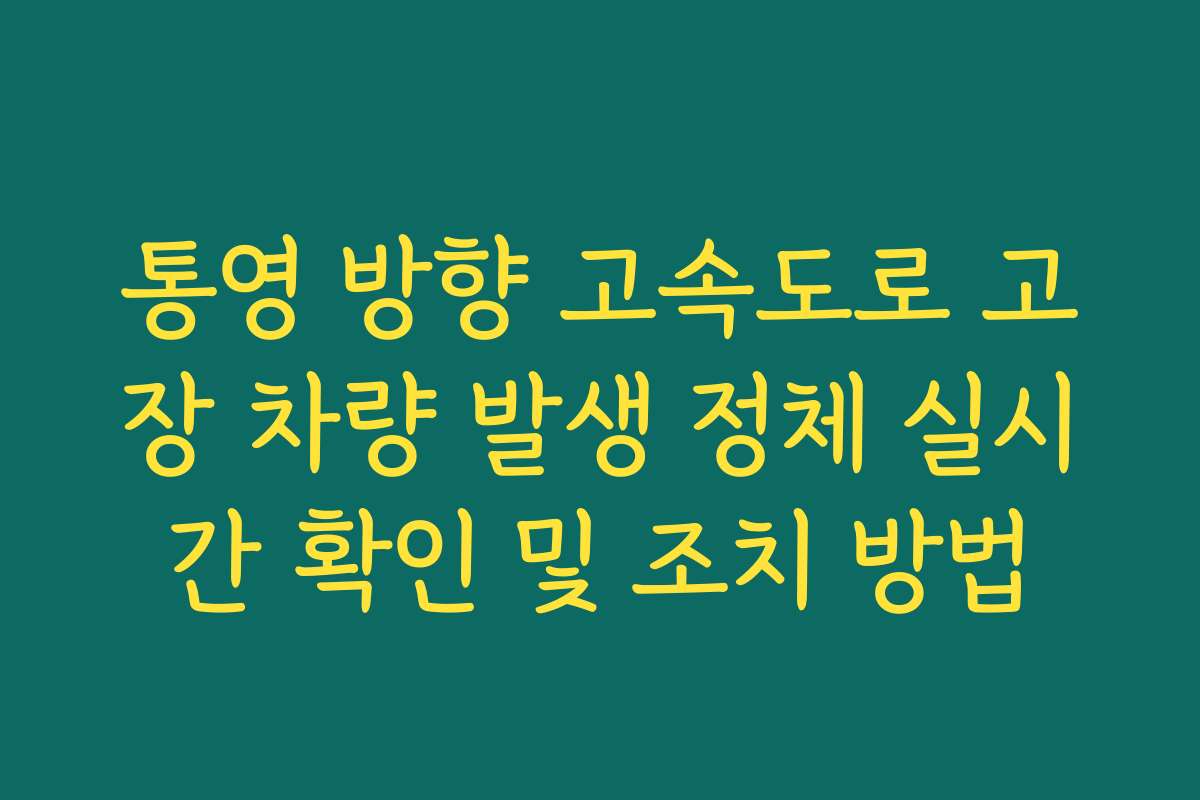 통영 방향 고속도로 고장 차량 발생 정체 실시간 확인 및 조치 방법