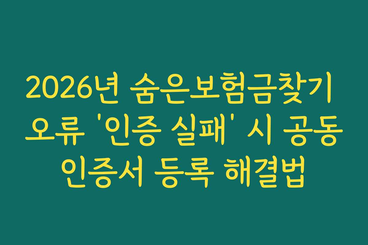 2026년 숨은보험금찾기 오류 ‘인증 실패’ 시 공동인증서 등록 해결법