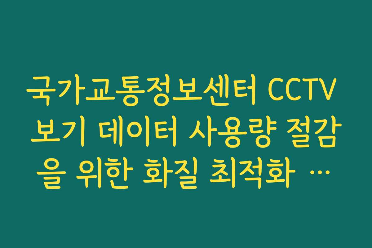 국가교통정보센터 CCTV 보기 데이터 사용량 절감을 위한 화질 최적화 가이드 국가교통정보센터 CCTV 보기 데이터 사용량 절감을 위한 화질 최적화 가이드