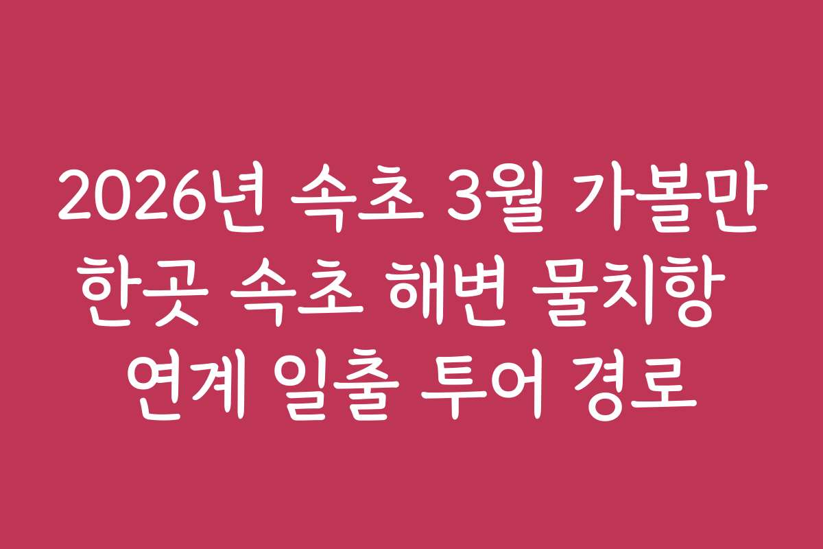 2026년 속초 3월 가볼만한곳 속초 해변 물치항 연계 일출 투어 경로