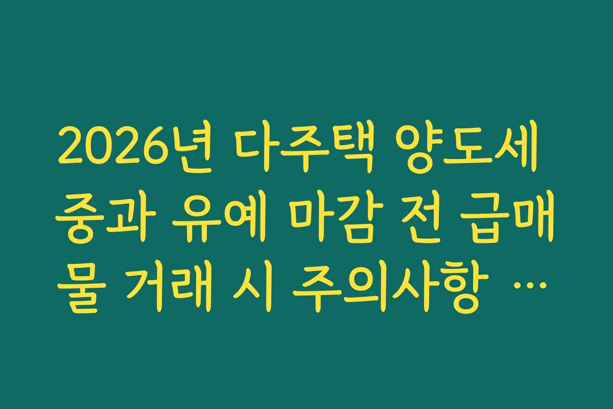 2026년 다주택 양도세 중과 유예 마감 전 급매물 거래 시 주의사항 정리