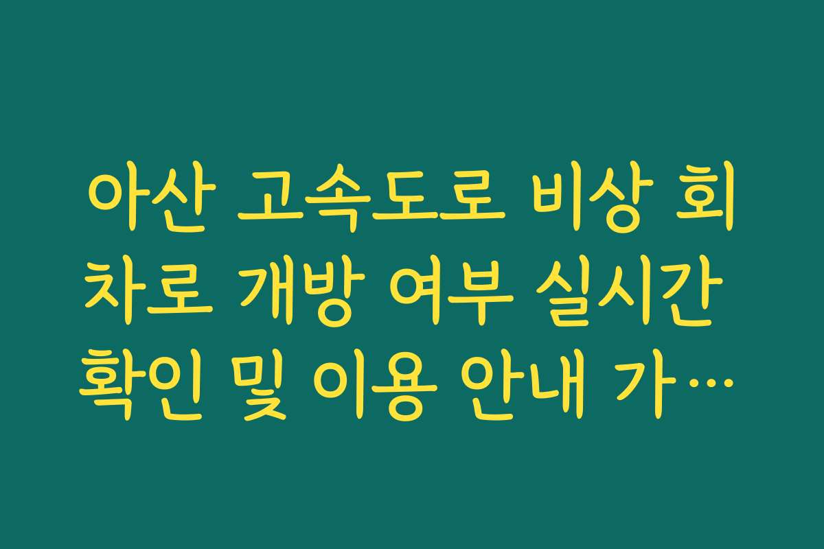 아산 고속도로 비상 회차로 개방 여부 실시간 확인 및 이용 안내 가이드