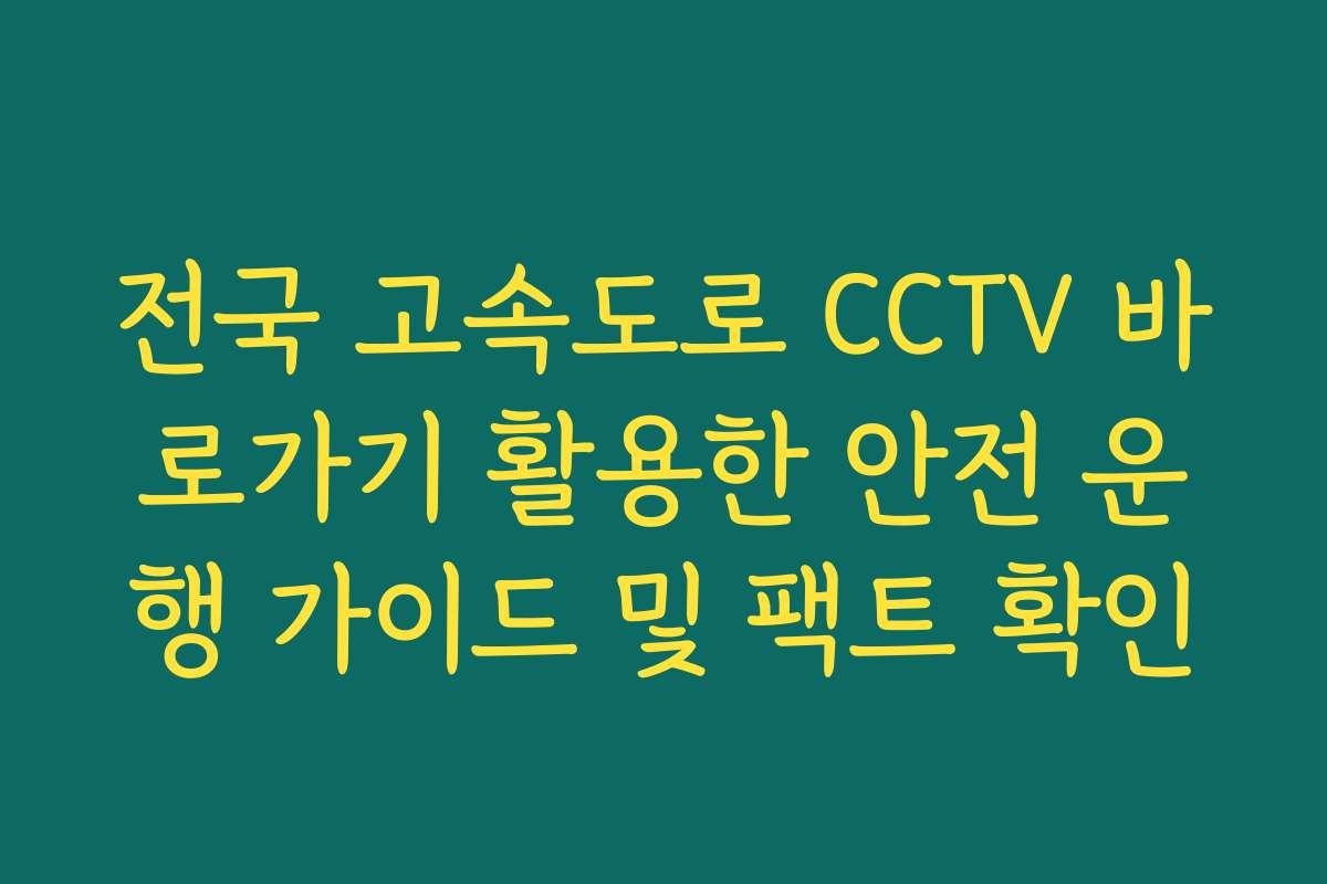 전국 고속도로 CCTV 바로가기 활용한 안전 운행 가이드 및 팩트 확인