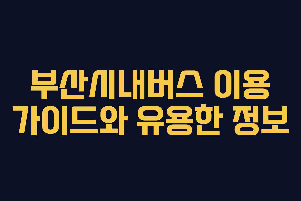 부산시내버스 이용 가이드와 유용한 정보