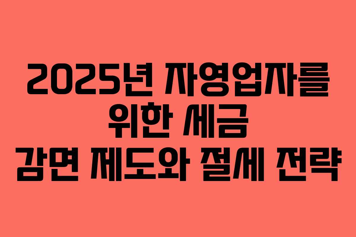 2025년 자영업자를 위한 세금 감면 제도와 절세 전략