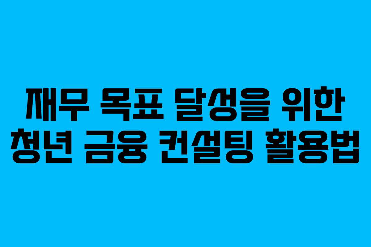 재무 목표 달성을 위한 청년 금융 컨설팅 활용법