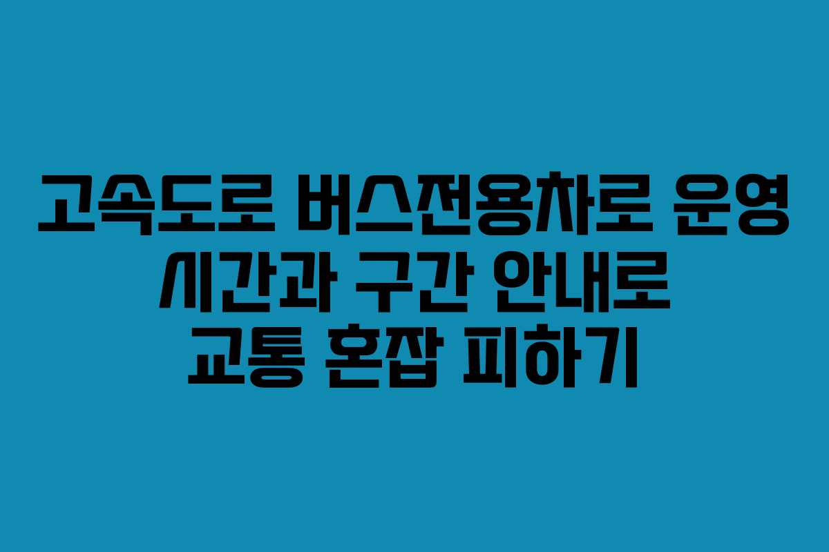 고속도로 버스전용차로 운영 시간과 구간 안내로 교통 혼잡 피하기 고속도로 버스전용차로 운영 시간과 구간 안내로 교통 혼잡 피하기