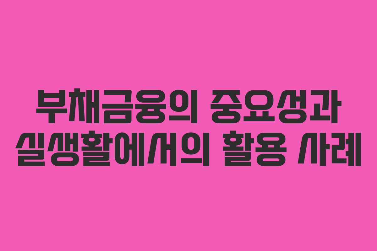 부채금융의 중요성과 실생활에서의 활용 사례