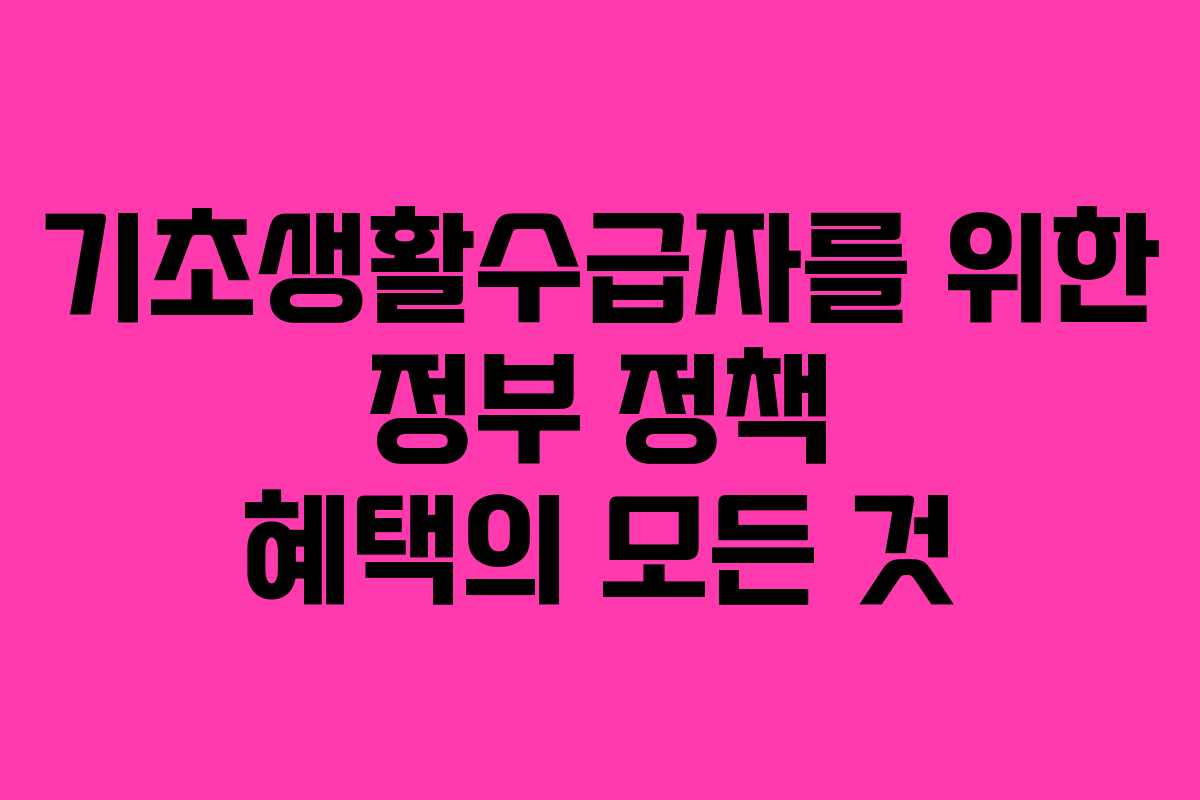 기초생활수급자를 위한 정부 정책 혜택의 모든 것