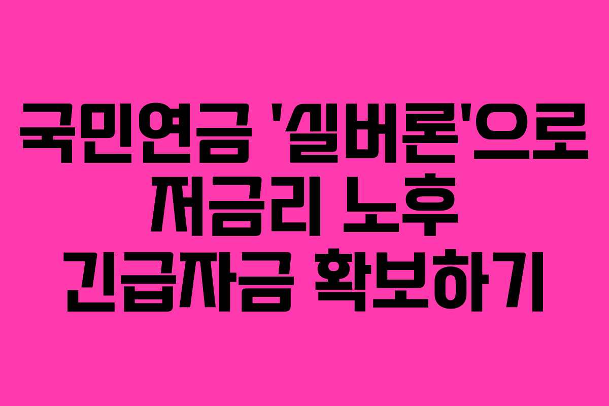 국민연금 ‘실버론’으로 저금리 노후 긴급자금 확보하기