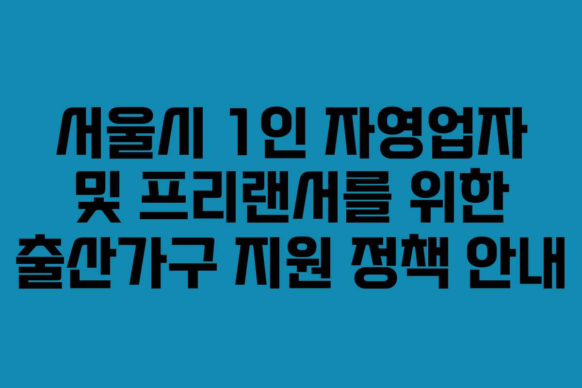 서울시 1인 자영업자 및 프리랜서를 위한 출산가구 지원 정책 안내