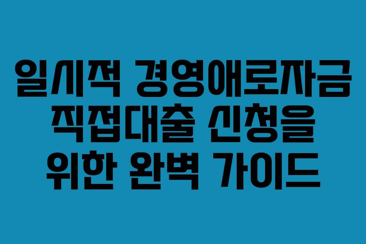 일시적 경영애로자금 직접대출 신청을 위한 완벽 가이드 일시적 경영애로자금 직접대출 신청을 위한 완벽 가이드