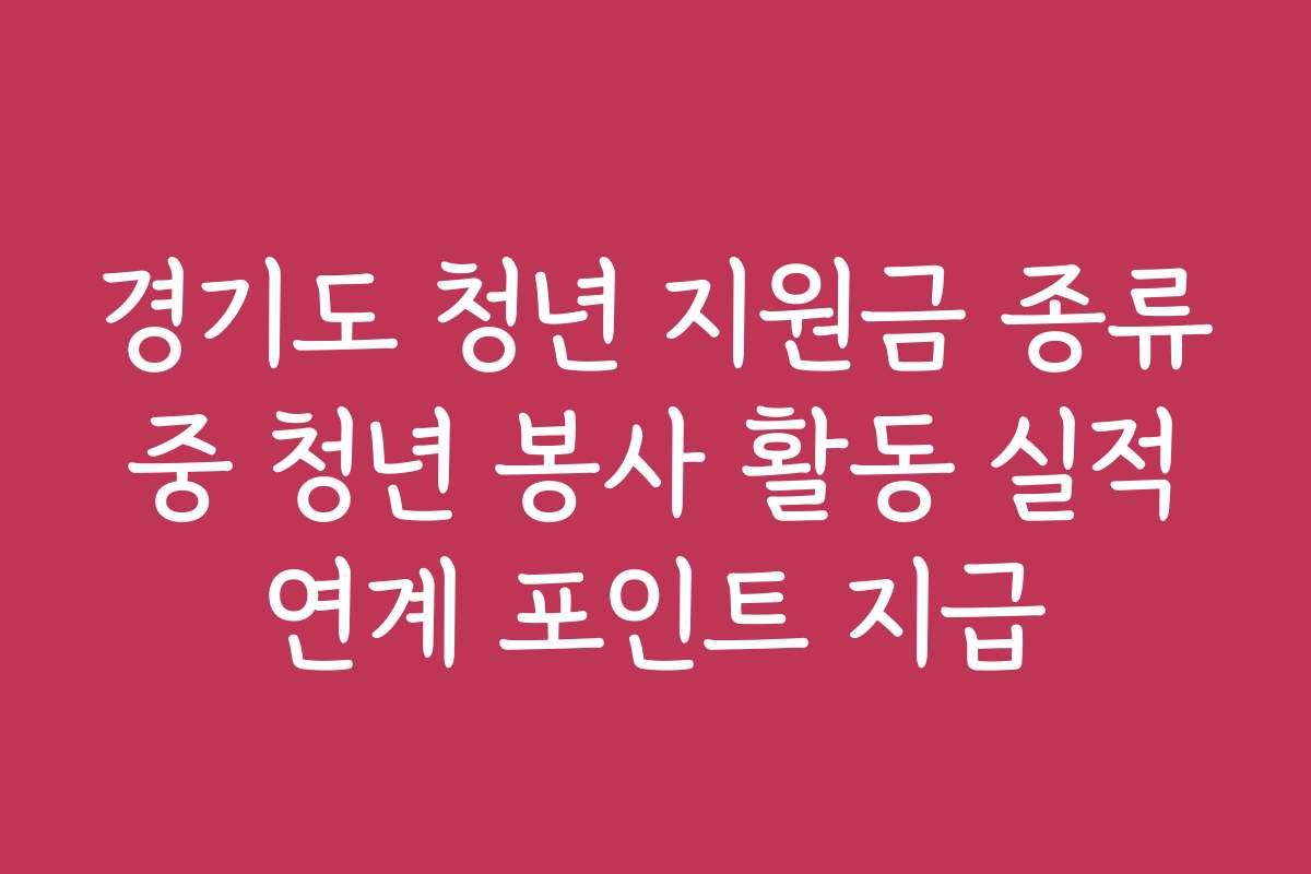경기도 청년 지원금 종류 중 청년 봉사 활동 실적 연계 포인트 지급