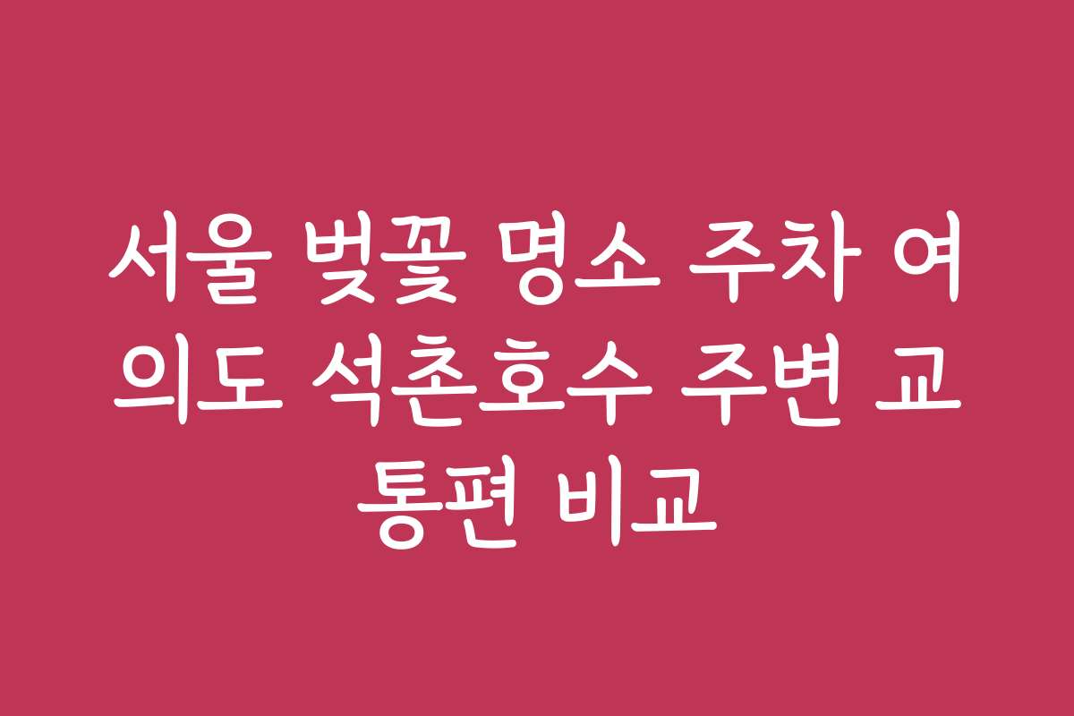 서울 벚꽃 명소 주차 여의도 석촌호수 주변 교통편 비교 서울 벚꽃 명소 주차 여의도 석촌호수 주변 교통편 비교