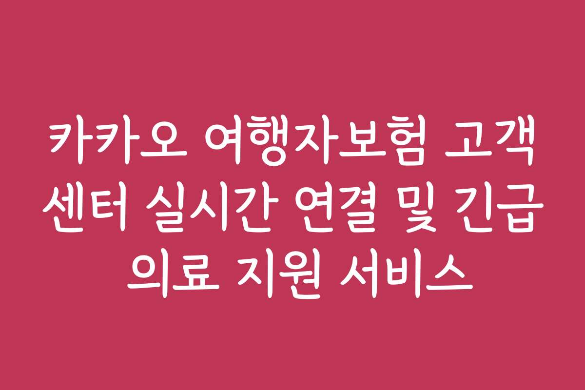 카카오 여행자보험 고객센터 실시간 연결 및 긴급 의료 지원 서비스